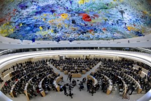 General view at the opening day of the 22nd session of the United Nations Human Rights Council on February 25, 2013 in Geneva. The Council kicks off with widespread abuses in North Korea and Mali the top items on the agenda, along with the crisis in Syria. AFP PHOTO / FABRICE COFFRINI