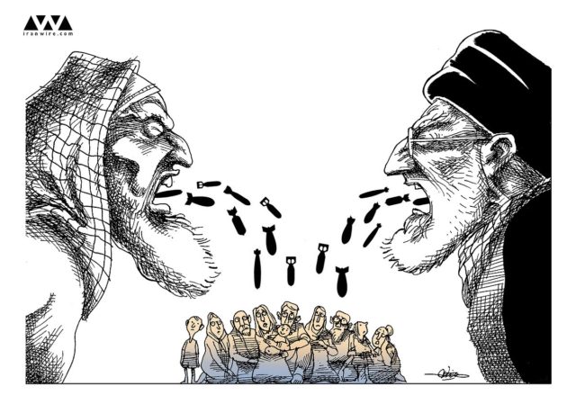 علی خامنه ای ماموران سعودی را «قسی‌القلب و جنایتکار» توصیف کرد- کاریکاتور از ایران وایر