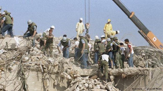 ویرانی‌های پس از بمبگذاری مهیب در پایگاه تفنگداران دریایی آمریکا در بیروت در سال ۱۹۸۳